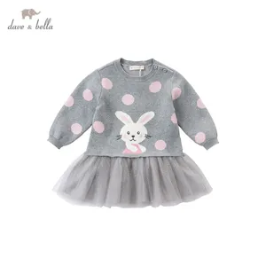 DBZ16104 dave bellaосеннее платье-свитер с милым рисунком в горошек для маленьких девочек Детские Модные Вечерние Платья Детская одежда в стиле лолита