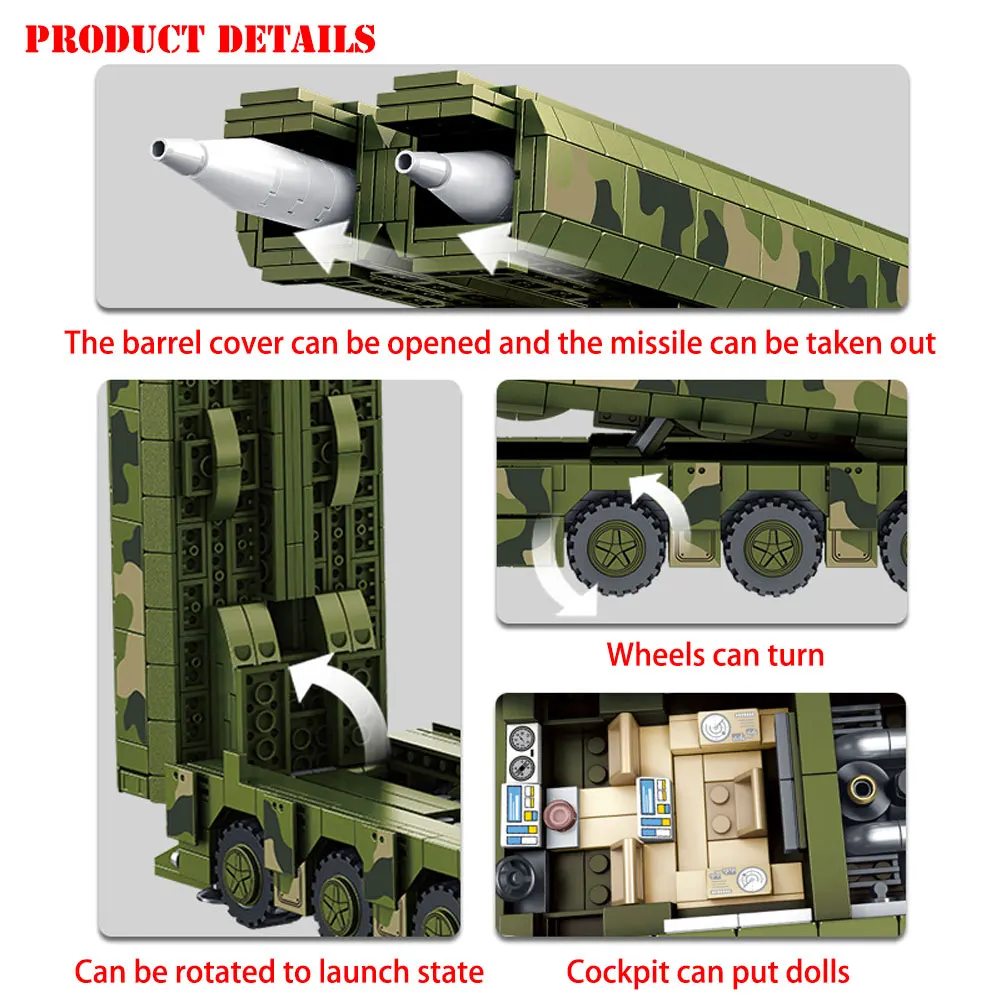 

BZDA 1336 Pcs City Car Building Blocks DF-100 Cruise Missile Military Series Model Bricks Toy For Boys Birthday Gifts