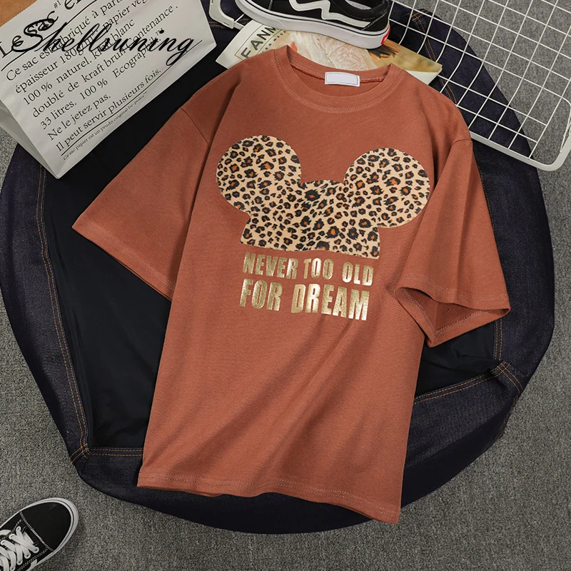 Shellsuning 2019 футболка женская с круглым вырезом Белый Черный Леопард Мультфильм