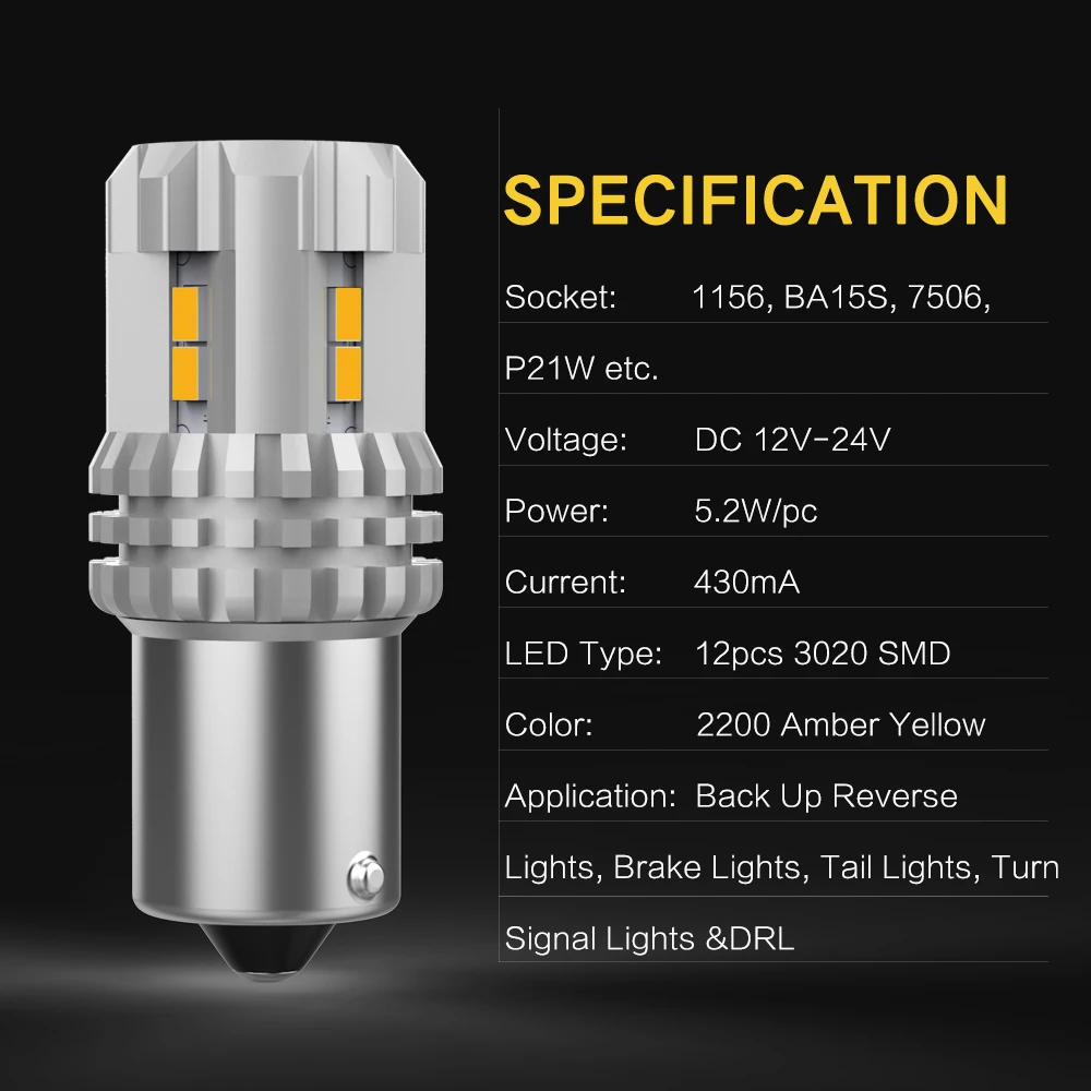 AUXITO 2x 1400LM BA15S 1156 P21W светодиодный автомобильный габаритные огни тормозные огни 12 В авто задний фонарь светодиодный дневной ходовой свет DRL Белый Янтарный