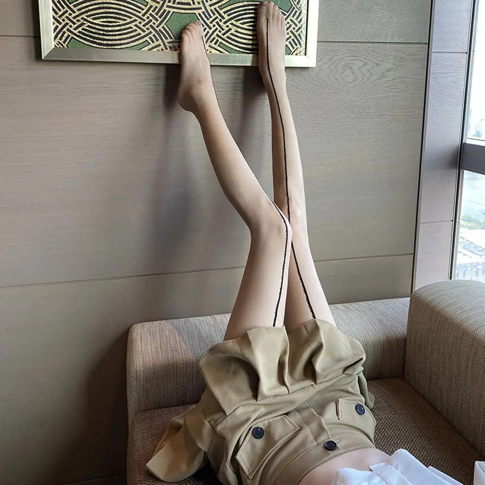 1 Pair Female Sexy Stockings English Love Letter Tattoo Jacquard Backside Line Pantyhose For Women Girl Thin Tights