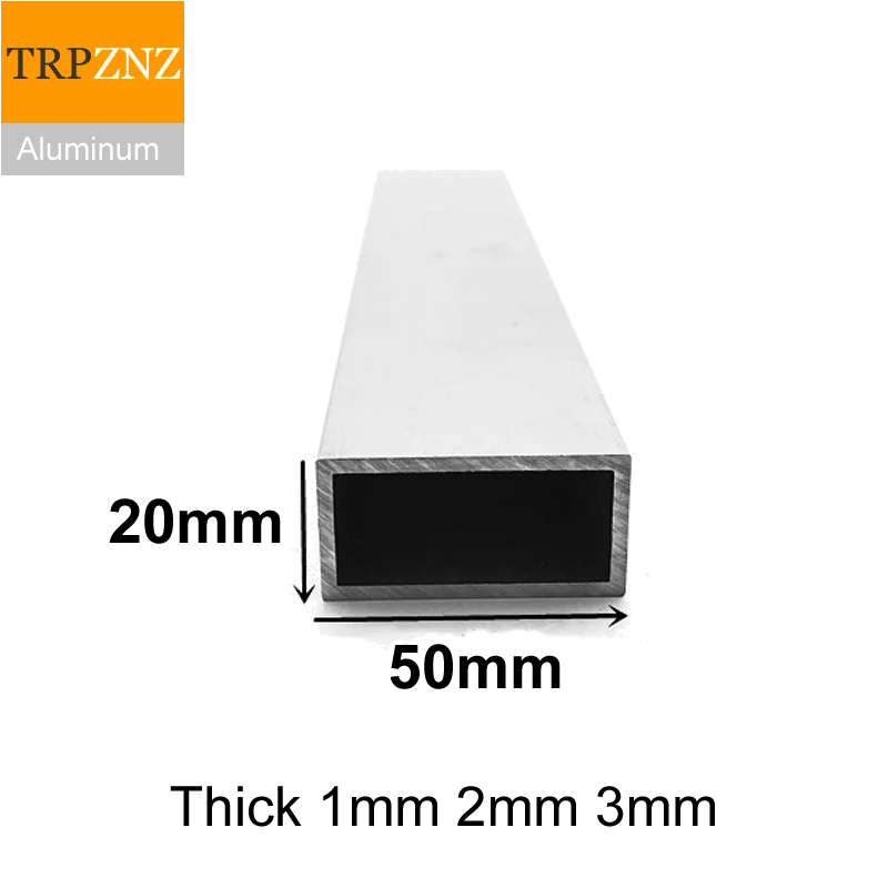 20x50 мм толщиной 1 мм 2 мм, прямоугольная металлическая 6063 алюминиевая квадратная труба, алюминиевый профиль для украшения