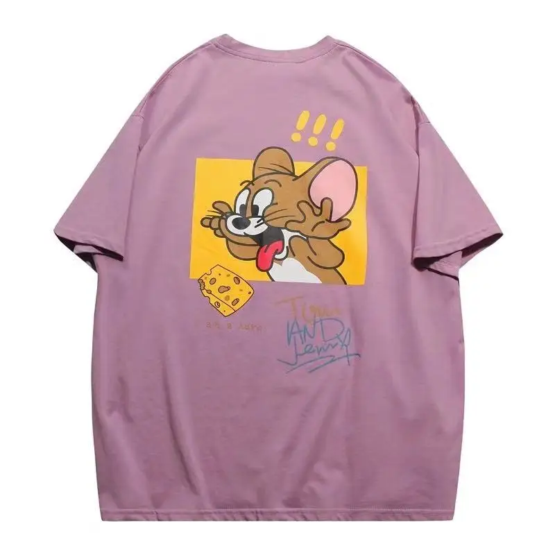 

New T Shirts Men Summer Mouse Print Cartoon Short Sleeves O-Neck T Shirts Hip Hop Oversized Loose T-shirts Streetwear Camisetas