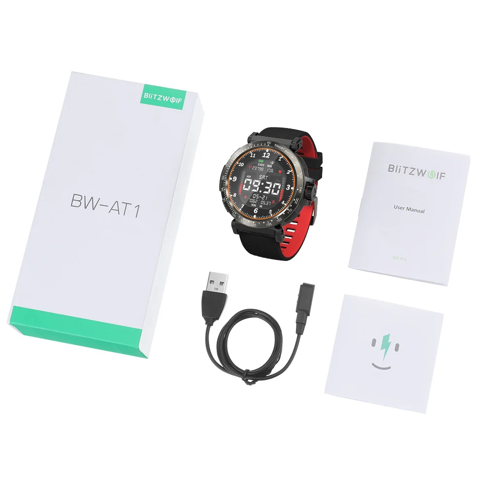 

BlitzWolf BW-AT1 Full Screen Touch Dymanic UI Display Heart Rate Blood Pressure Oxygen Monitor Weather Push Smart Watch - Black