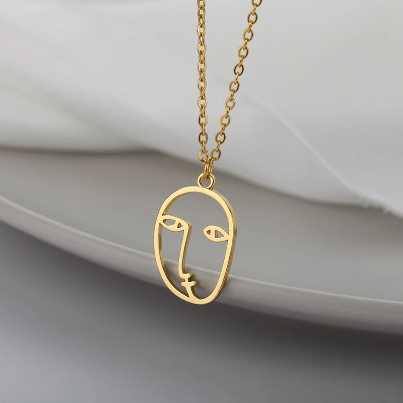 

Hollow Out Ladies Facial Contour Necklace For Women Girls Stainless Steel Gold Pendant Female Wedding Holiday 2021 Jewelry Gift