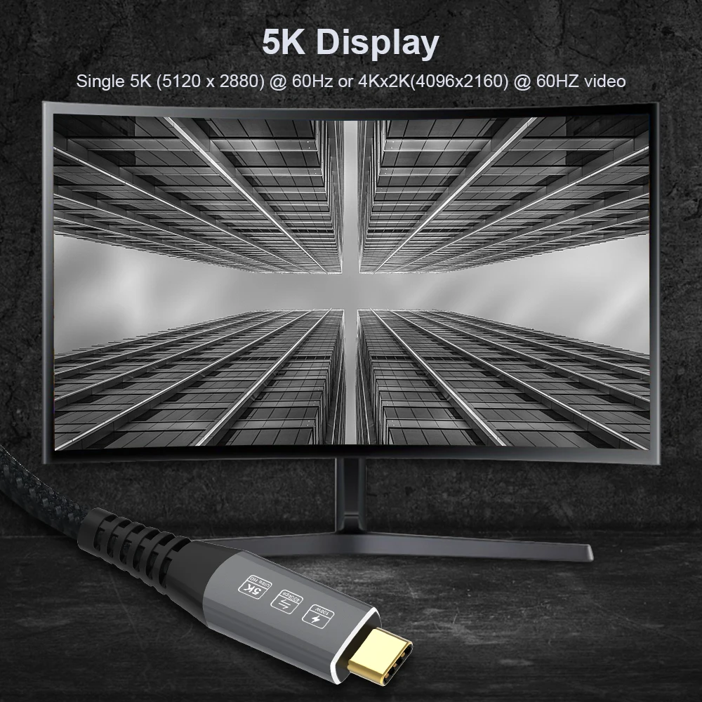 Кабель Thunderbolt 4 Type-C 1 2 м 40 Гбит/с передача данных PD 100 Вт 5 А 5K 60 Гц совместимый 3 для