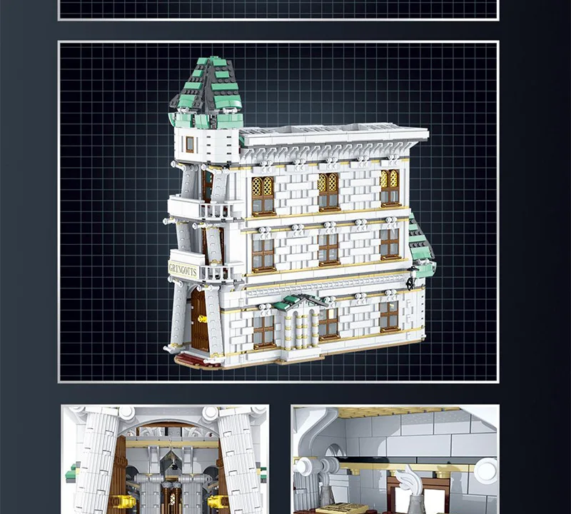 

032101 Diagon Alley Bank 4185 PCS Gringotts Building Blocks Bricks Movie Scene Sets Model Toys Children Birthday Gifts