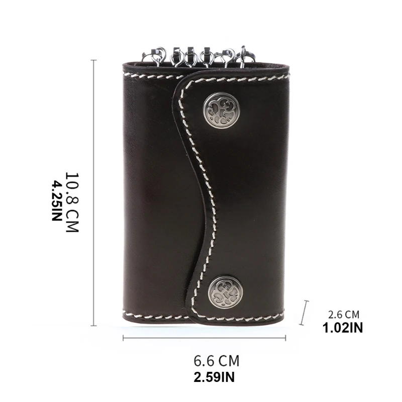 

Portable Leather Keychain Key Wallet 6 Hook Button Closure with Card Holder
