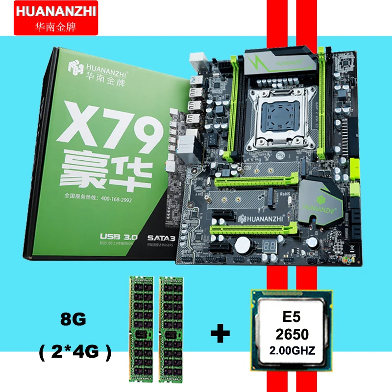 Verkauf Gute Qualität Motherboard Mit Dual M.2 Slots Marke Neue HUANANZHI X79 Motherboard Mit CPU Intel Xeon E5 2650 RAM 8G(2*4G) RECC
