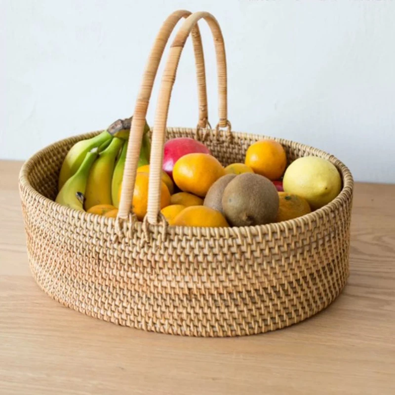 

Плетеная корзина из ротанга, корзина для закусок, для гостиной, спальни, Настольная корзина для хранения, корзина для покупок