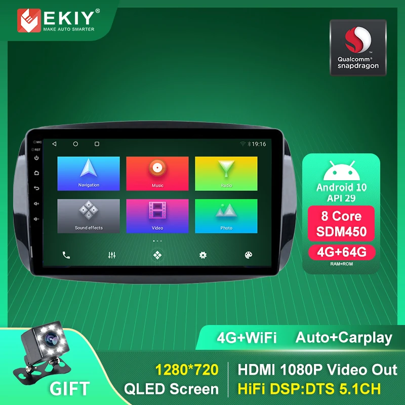 

Android 10.0 2 Din Smart Car Radio For Mercedes Benz Smart 2016 With 4G+WiFi Supports Carplay Auto HiFi DSP Stereo Video Player