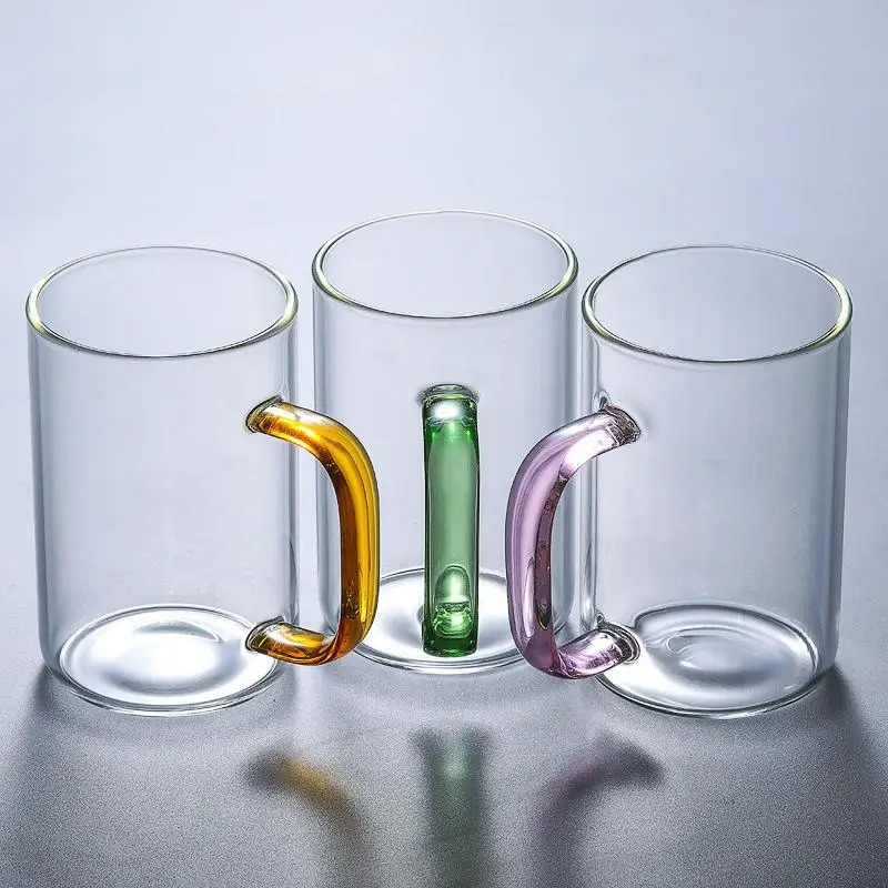 350 мл офис стеклянный стакан для воды бытовой цветная стеклянная ручка чашки