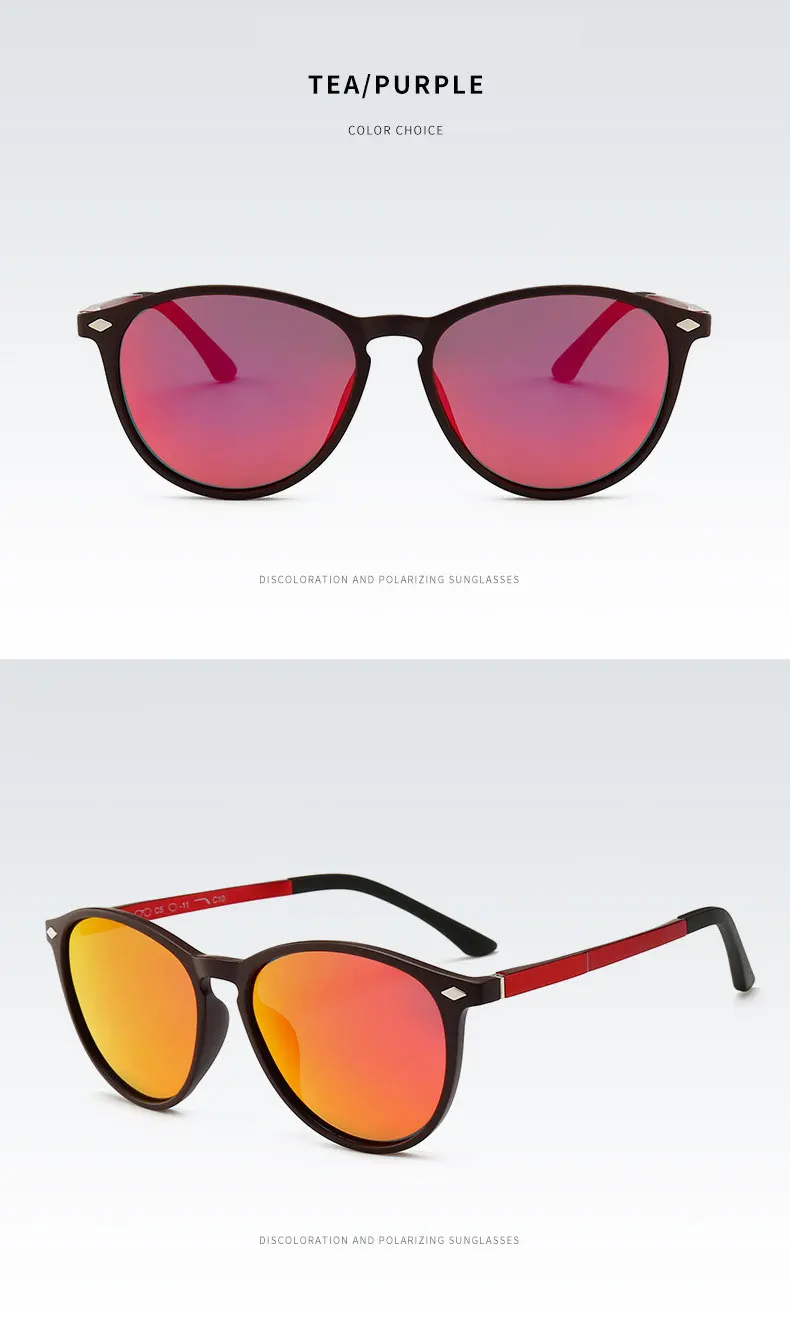 Reven Jate Men Women Classic Retro Rivet Polarized Sunglasses TR90 Legs Lighter Design Oval Frame UV400 Protection 9900