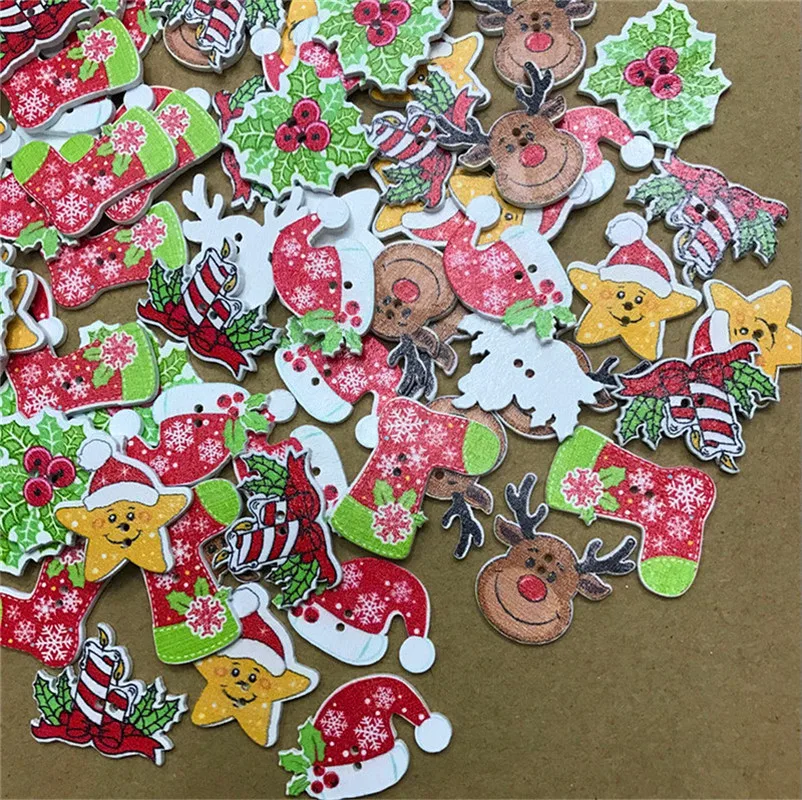 

300PCS Christmas Buttons Decorations Handmade DIY Wood Natural Creative Cartoon Wood Chips Scrapbooking Accessories