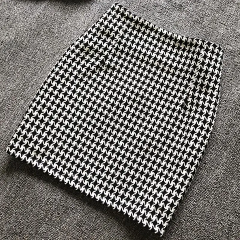 2021 Autumn Winter Spring Houndstooth Skirt Women High Waist Plaid Fashion Woolen Short Skirts Saia LY287 | Женская одежда