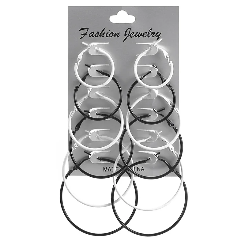 

6 Pair Hoop Earrings Set Big Round Earrings Black White Red Colors Fashion Jewelry For Women Girl Punk Ear Clip Earring