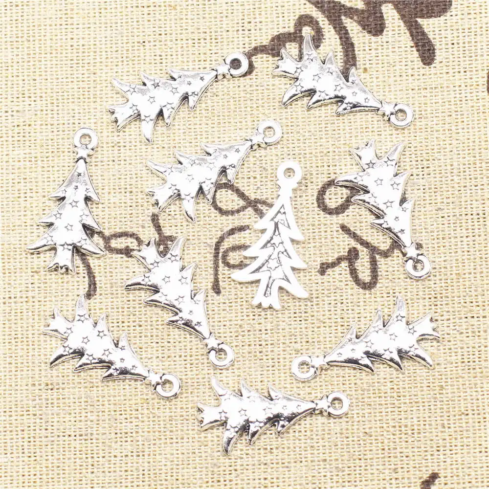 

Christmas Tree Charms Supplies For Jewelry Making Kit Antique Silver Color 20pcs 13x27mm