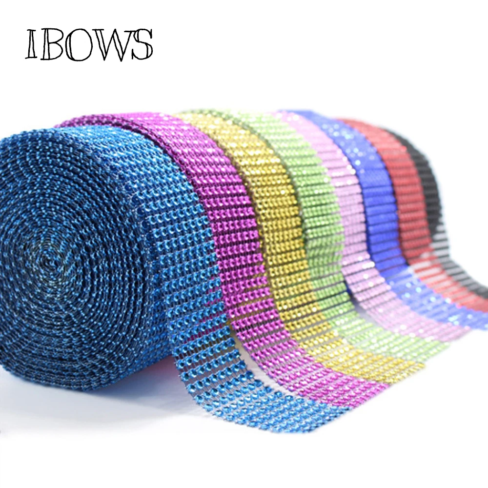 

IBOWS 4CM Gold Silver DIY Diamond Mesh Rhinestone Wraps Ribbon Crystal Roll Trim Sparkle Mesh Wrap for Wedding Flower Decoration