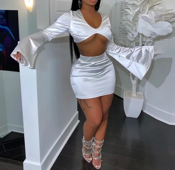 

Women Sexy Pagoda sleeve Skirt set Dress suit