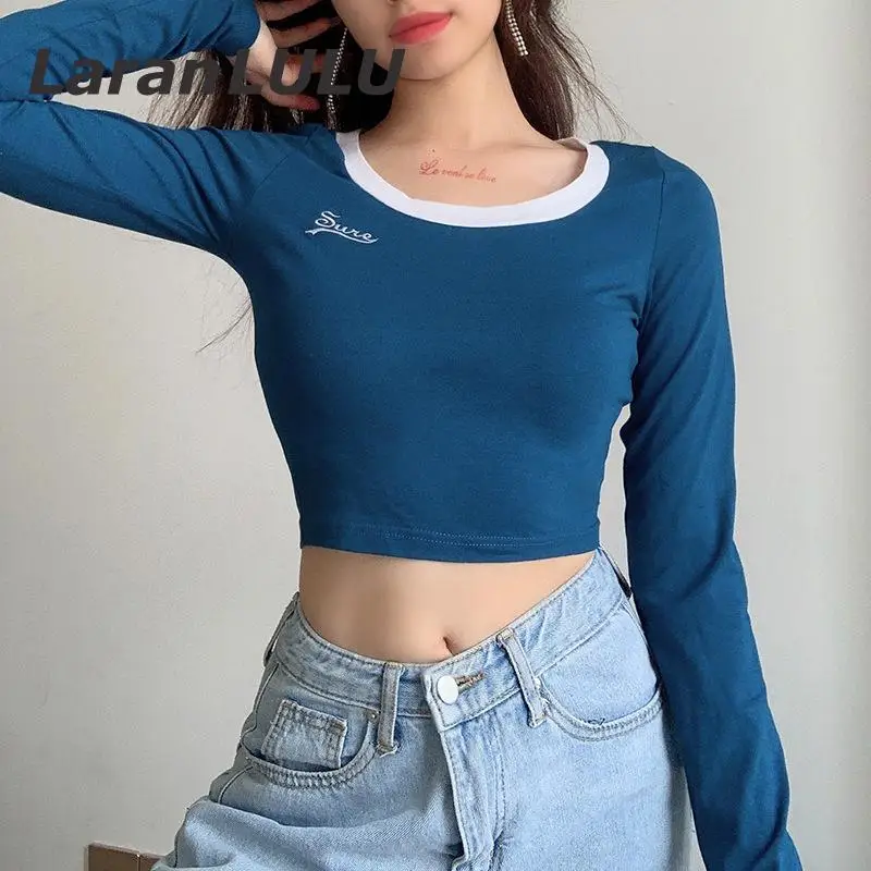 

Spring Women Sexy Exposed Navel Yoga T-shirts Fitness Gym Workout Crop Tops Long Sleeve Solid Long Sleeve Sports Running Shirts