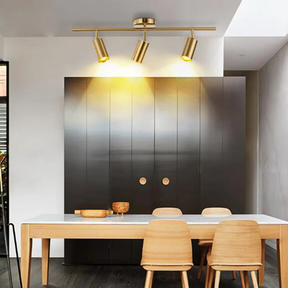 DBF-Foco de techo dorado nórdico, ángulo ajustable de 1/2/3 cabezales, luz LED de techo con bombilla GU10 reemplazable para sala de estar