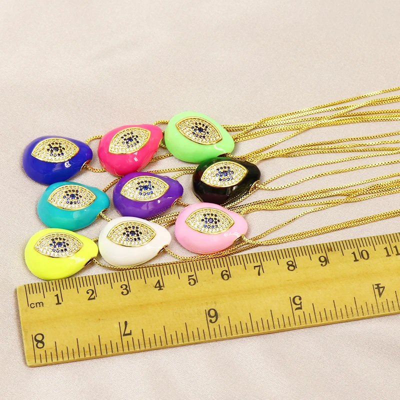 

5 Pcs Zircon Eyes pendant Enamel Sunmmer color Pendant Necklace Box chain Jewelry Accessories Jewelry Necklace51775