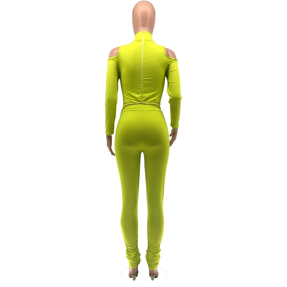 

European fashion solid color slim fit sports Jumpsuit casual o-neck long sleeve women's top and trousers