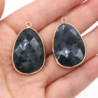 1pcs natural faceted black flash labradorite stone pendants charms for necklace earring jewelry making gift size 23x34mm