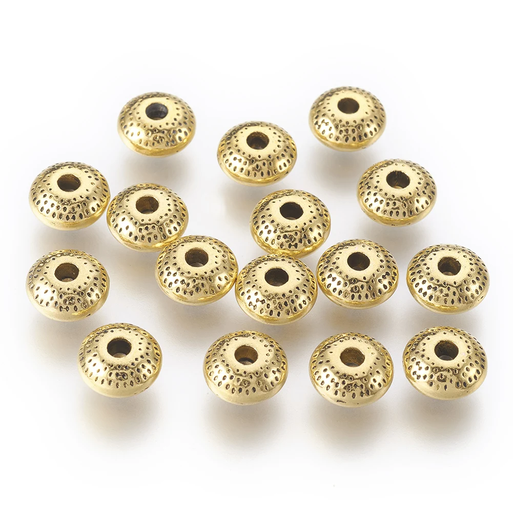 

20pcs Tibetan Silver Alloy Beads Rondelle Antique Golden Beads For DIY Jewelry Making 8x8x3.5mm, Hole: 2mm