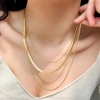 luxury multi layer snake chain necklace women blade chains gold color stainless steel minimalist ladies choker clavicle jewelry