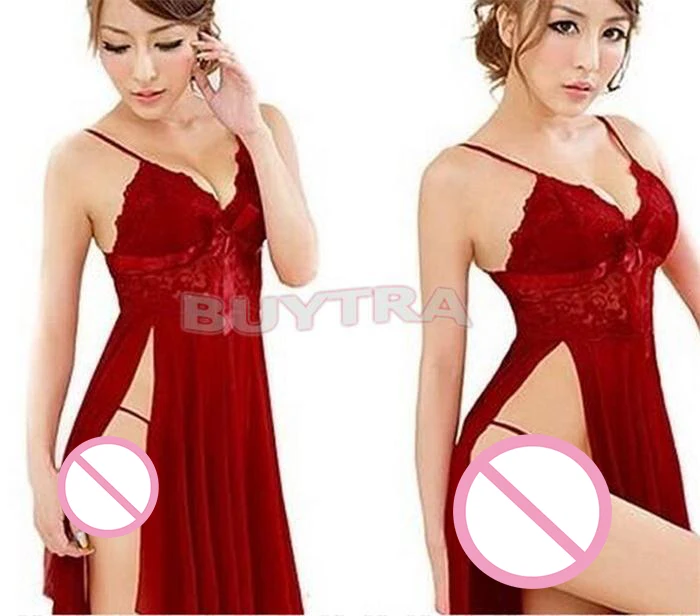 1 шт женский красный сексуальный длинный халат Ночное платье Прозрачное Горячая