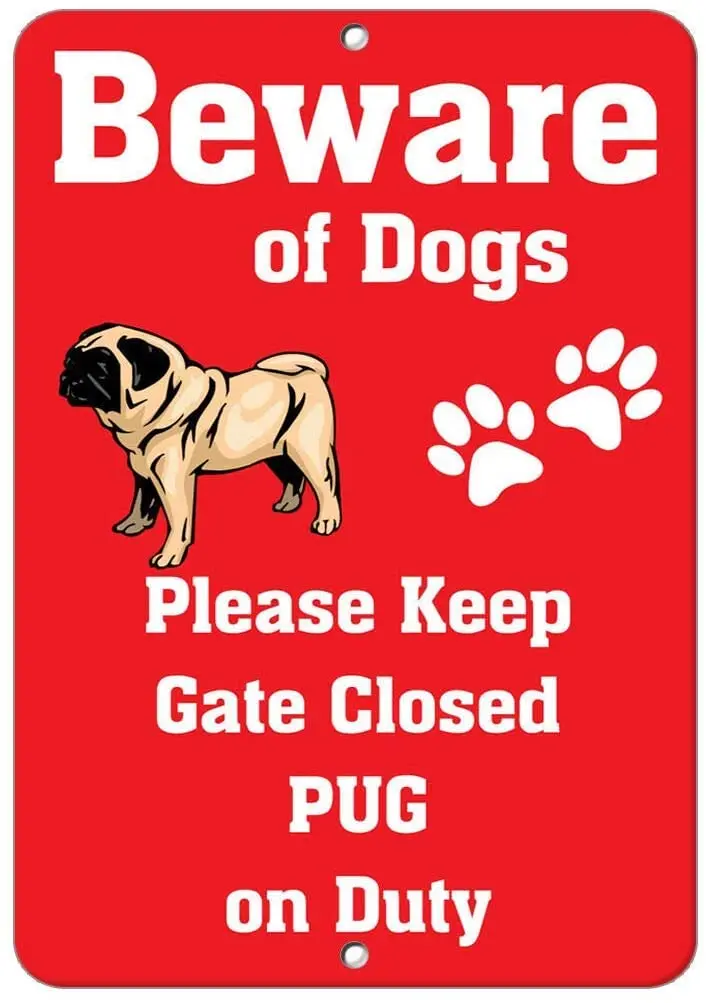ZJLVMF мопса Остерегайтесь весело новинка металлическая вывеска пластина 12x8