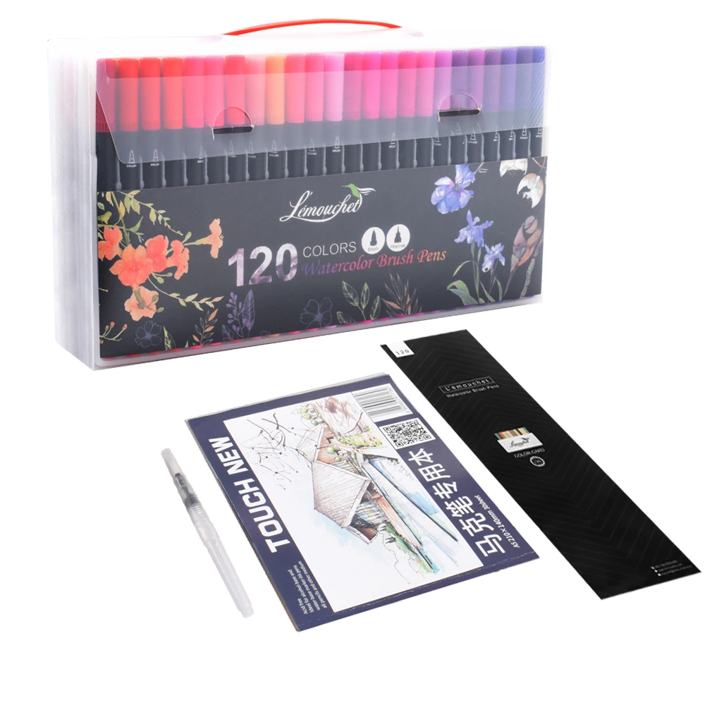 120 Colors Dual Tip Brush Marker Pens Fineliner Watercolor Art Markers Calligraphy Coloring Drawing Art Supplies with Marker Pad