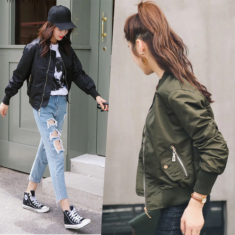 

Harajuku Womens Windbreaker 2019 Autumn Bomber Jacket Ladies Coats Long Sleeve Zipper Female Outwear Black Casual Streetwear