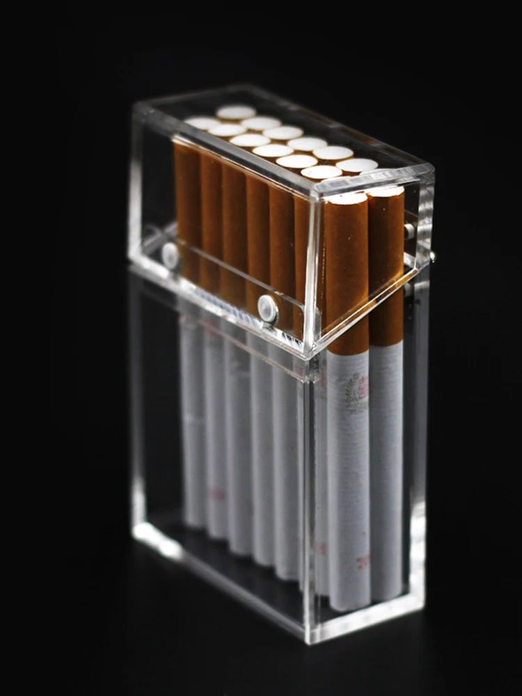 

Lighter Storage Organizer Acrylic Cigarette Holder Case Carry Box Metal Hinge Cigarette Container For Men's Gift 14 Sticks Box