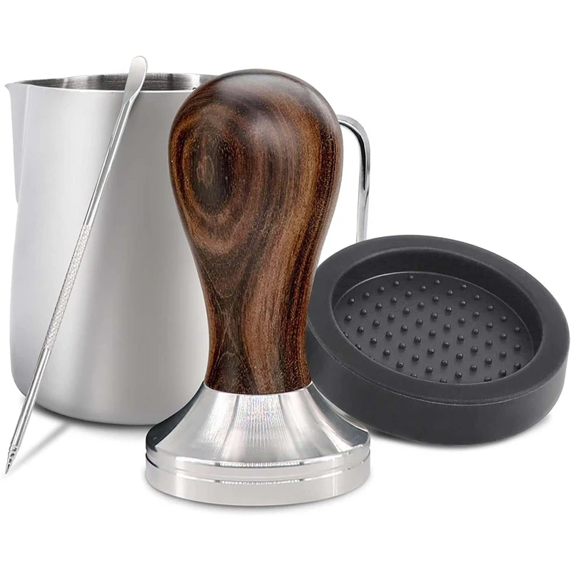 

Tamper 51 Mm, Stainless Steel Coffee Tamper, Including Espresso Tamper. Tamper Mat, Milk Jug, Barista Pen-Barista Set
