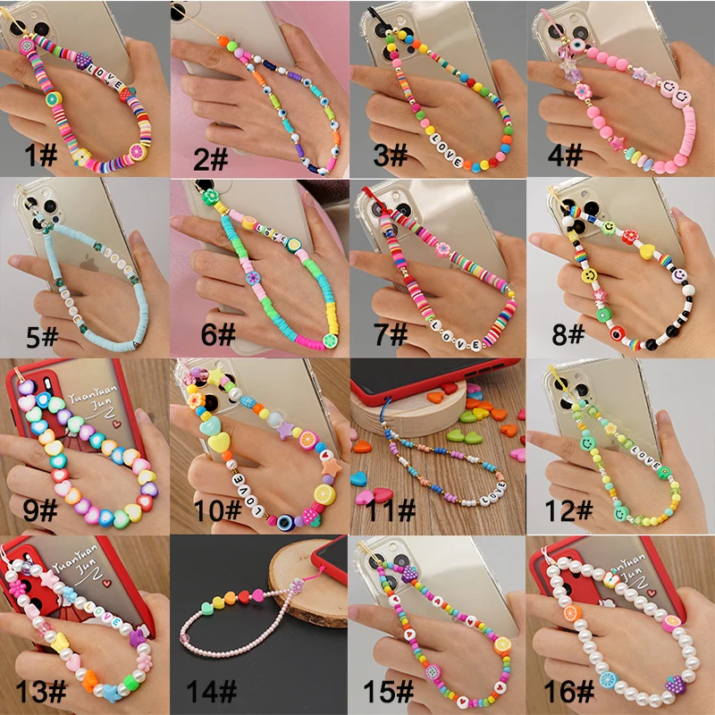 

Kiwiberry Mobile Phone Chain Soft Pottery Acrylic Color Pearl Smiley Mobile Phone Chain Flower Fruit Mobile Phone Chain Jewelry