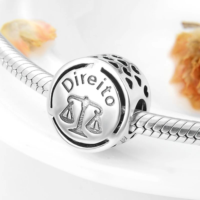 New 925 Sterling Silver Symbol Doze Portuguese language career Beads Fit Original Pandora Charm Bracelet necklace Jewelry - Цвет: direito