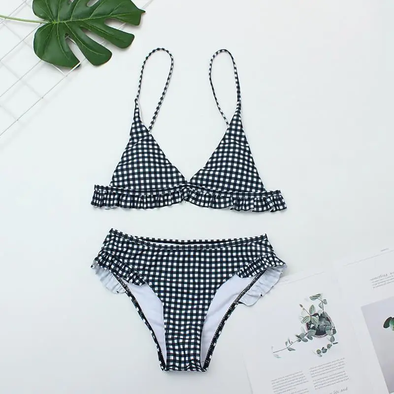 

Plaid Sexy Women Bikini Set 2020 New Push Up Ruffles Padded Swimwear Bikini Hot Sale Women Bathing Suit Beachwear Swimming Suit