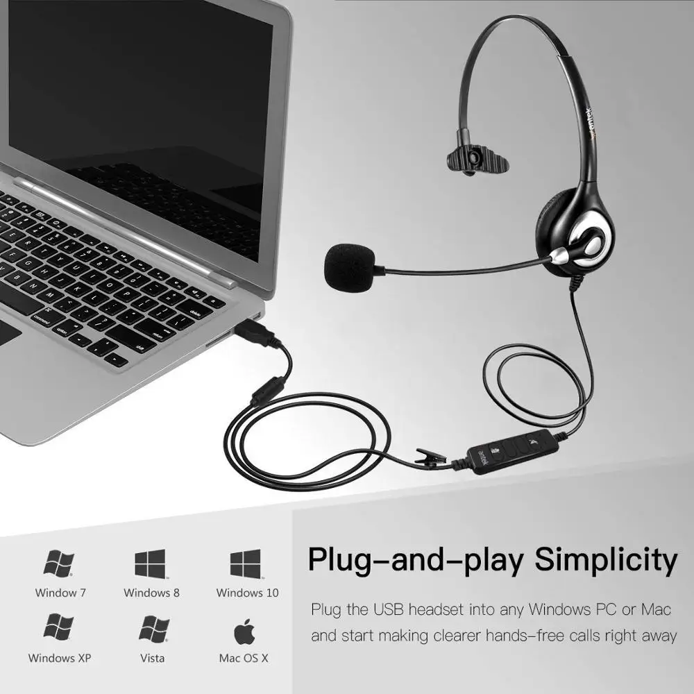 Wantek UC600 моно USB гарнитура Lighhtweight компьютерная с микрофоном и встроенным