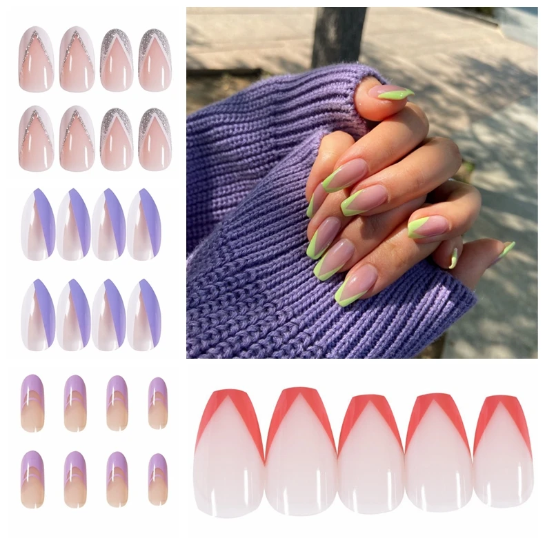 

24pcs Middle Length Ballerina Nude Pink Color False Nails Design With Heart Pattern Diy Artificial Fake Nails With Glue Manicure