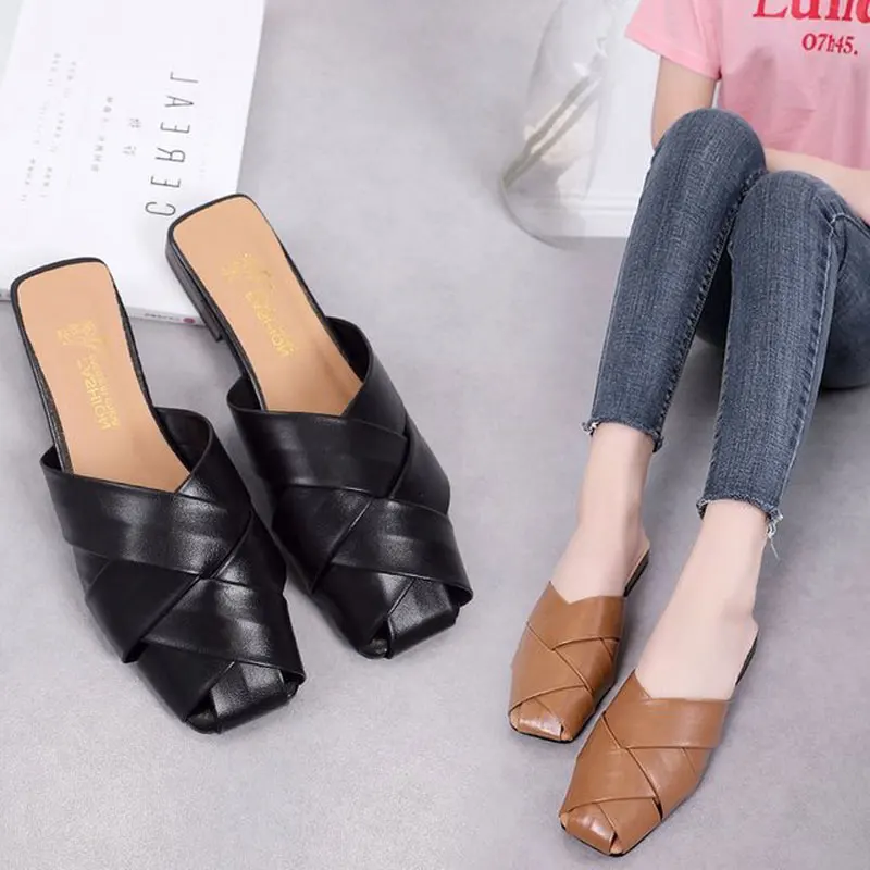 HEE GRAND/вязаные мюли с квадратным носком Новинка 2020 года шикарные летние шлепанцы