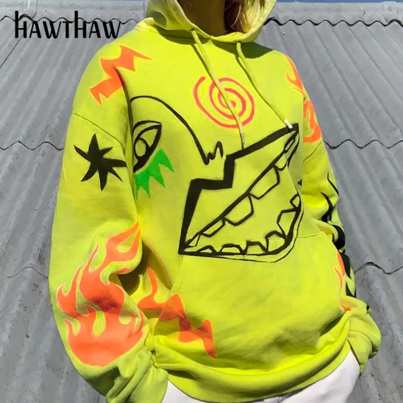 

Hawthaw Women Autumn Hooded Printed Long Sleeve Tops Sweatshirt Pullover Hoodie Streetwear 2021 Fall Clothes Wholesale Items