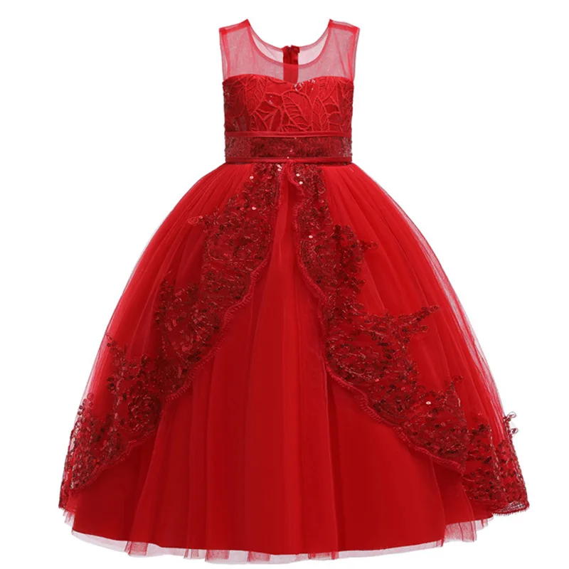 Red Новогодний костюм для девочки;рождественское платье с кружевами для девочек Свадебная вечеринка,нарядное платье для девочки;платье Детские платья для девочек; элегантное платье принцессы Детская одежда,3 до 12 лет - Цвет: Red