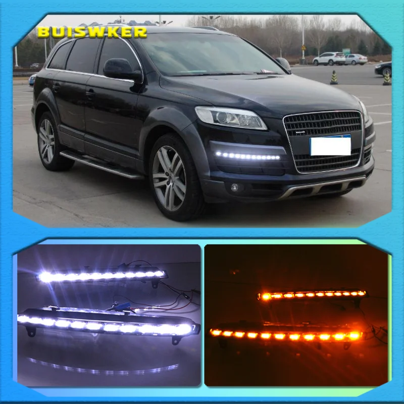 2Pcs For Audi Q7 2006 2007 2008 2009 LED DRL Daytime Running Lights Daylight Fog light with yellow turn Signal