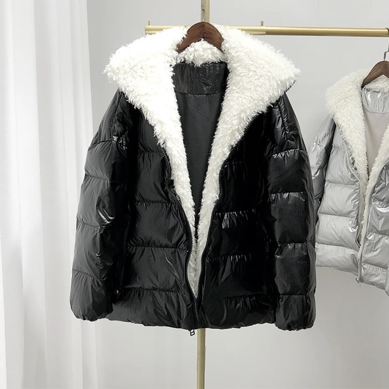 Женская зимняя куртка на белом утином пуху с меховым воротником|Женские