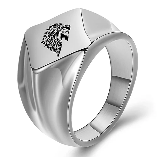 silver wolf Нержавеющая сталь мужские ювелирные кольца со льдом волк дом Старк Винтерфелл Мода Игра престолов узор с головой волка кольцо для мужчин - Цвет основного камня: silver wolf