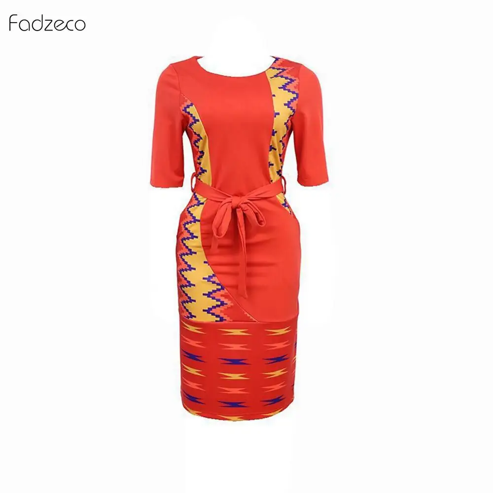 Fadeco African Dresses For Women Gonws Wax Fabric Red Sexy Banquet Bodycon Round Collar Short Sleeve Ankara Tops Outfits Summer |