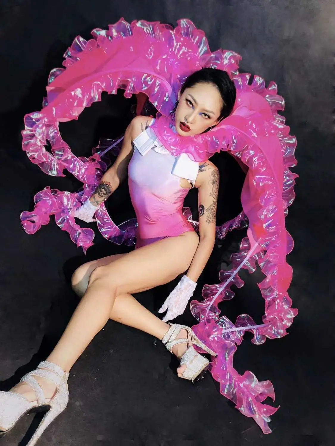 Боди для вечеринки с розовой Медузой блестящее Женское боди танцев сексуальный