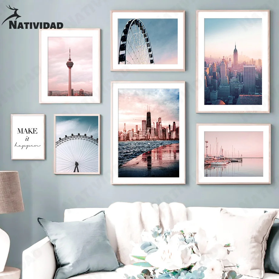 

Oriental Pearl Tower Landscape Painting Canvas Painting Nordic City Architecture Poster Living Room Bedroom Home Decoration Wall